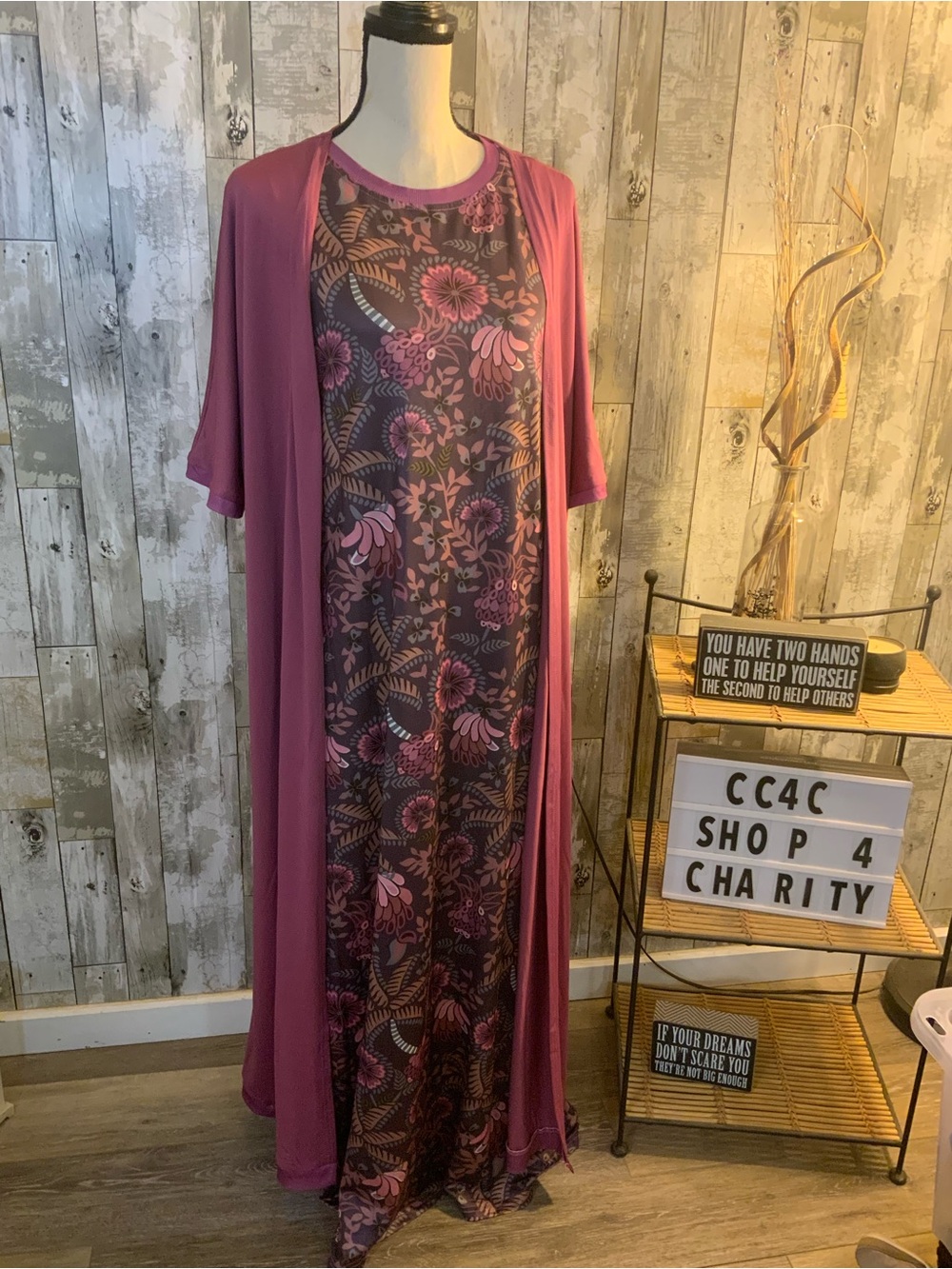 Women's Mauve Floral Maxi Dress with Matching Duster